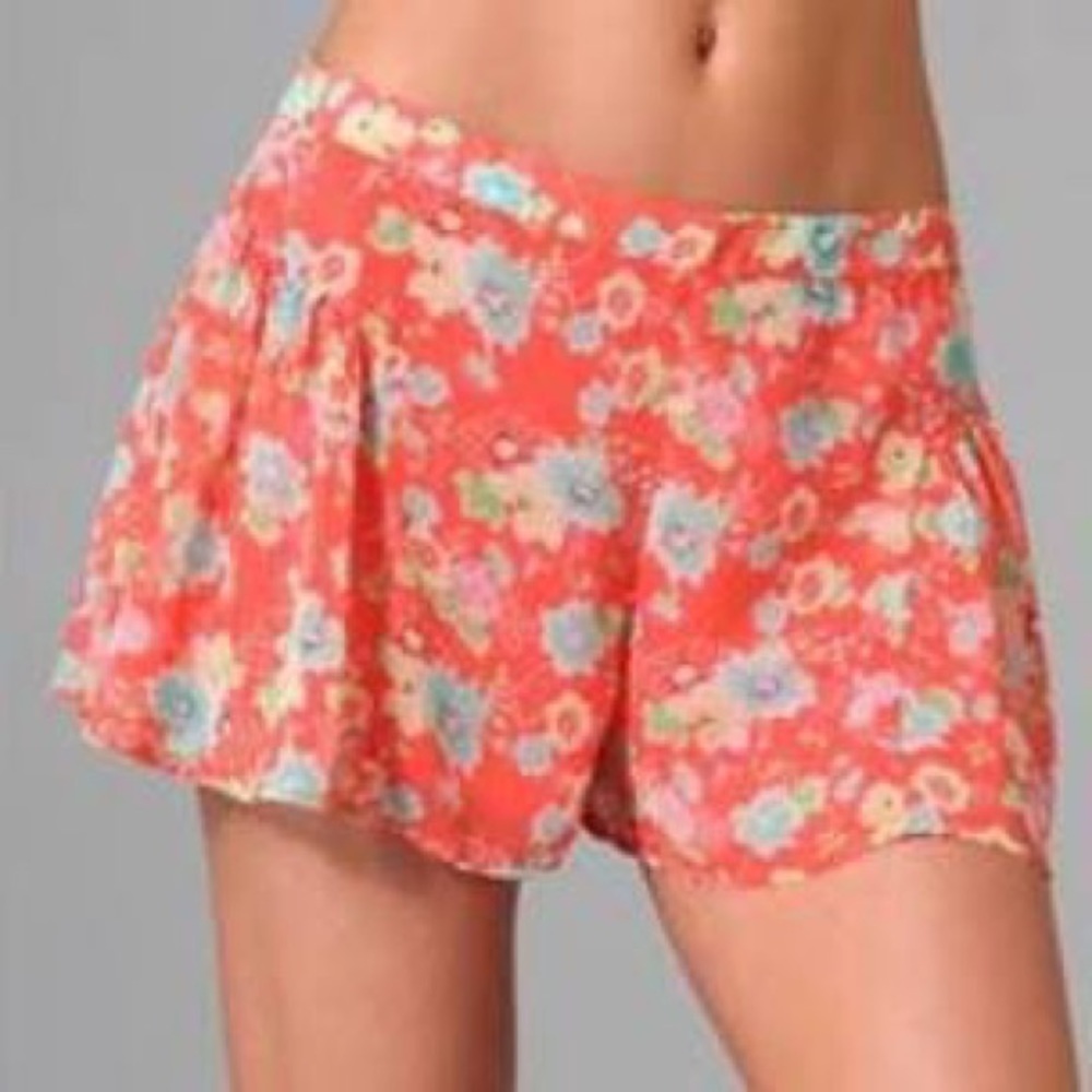 Free People Coral Floral Yoke Flutter Shorts